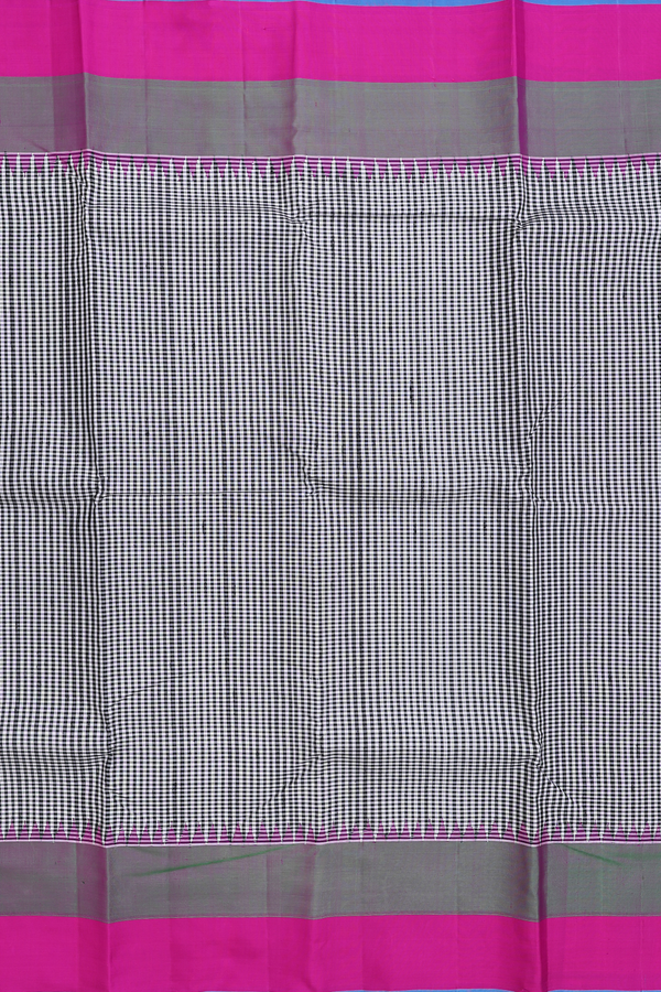 Kanchipuram Silk Saree In Black And White With Checks Design