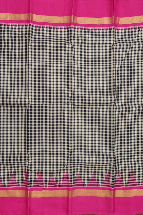 Kanchipuram Silk Saree In Black And White With Checks Design