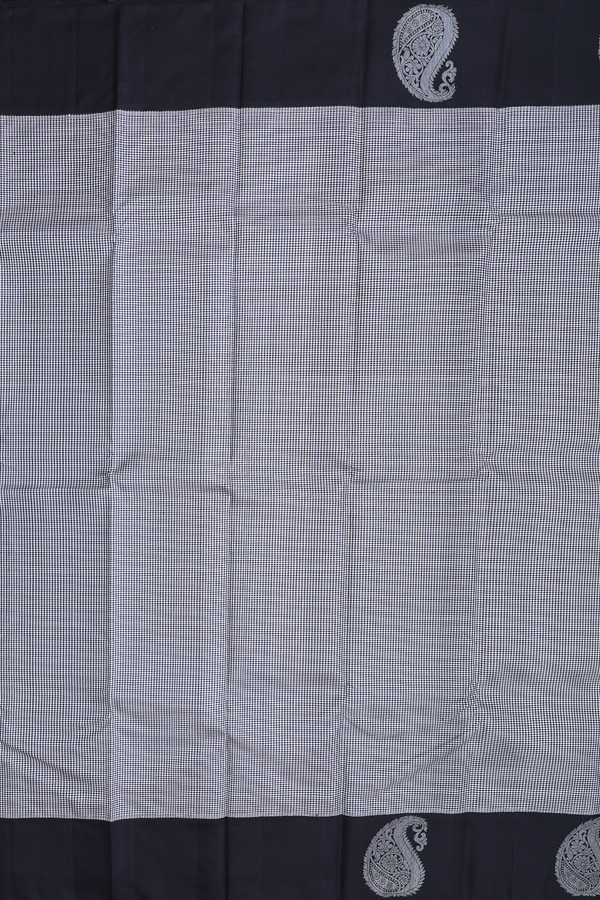 Kanchipuram Silk Saree In Black And White With Checks Design