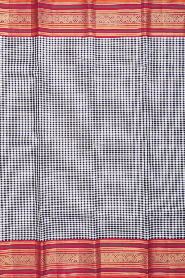 Kanchipuram Silk Saree In Black And White With Checks Design