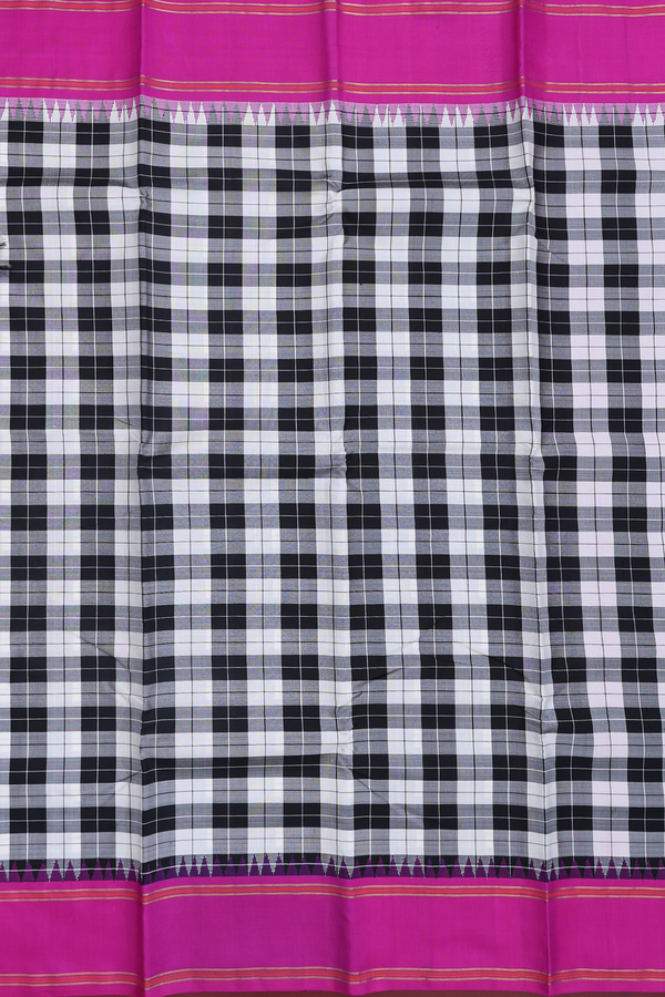 Kanchipuram Silk Saree In Black And White With Checks Design