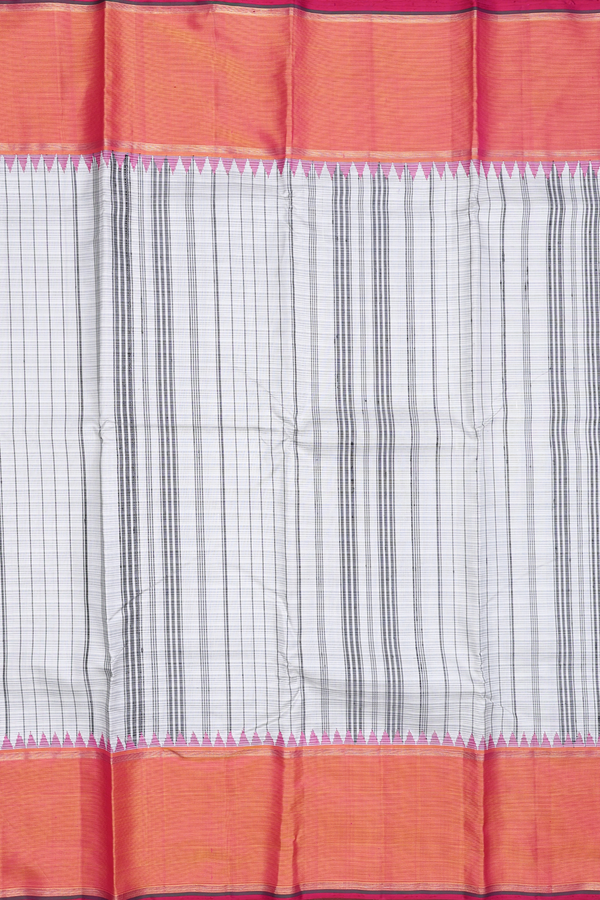 Kanchipuram Silk Saree In Black And White With Checks Design