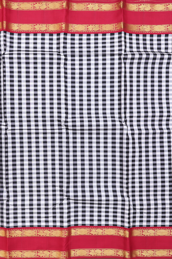 Kanchipuram Silk Saree In Black And White With Checks Design