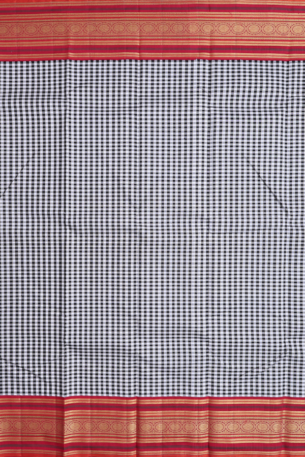 Kanchipuram Silk Saree In Black And White With Checks Design