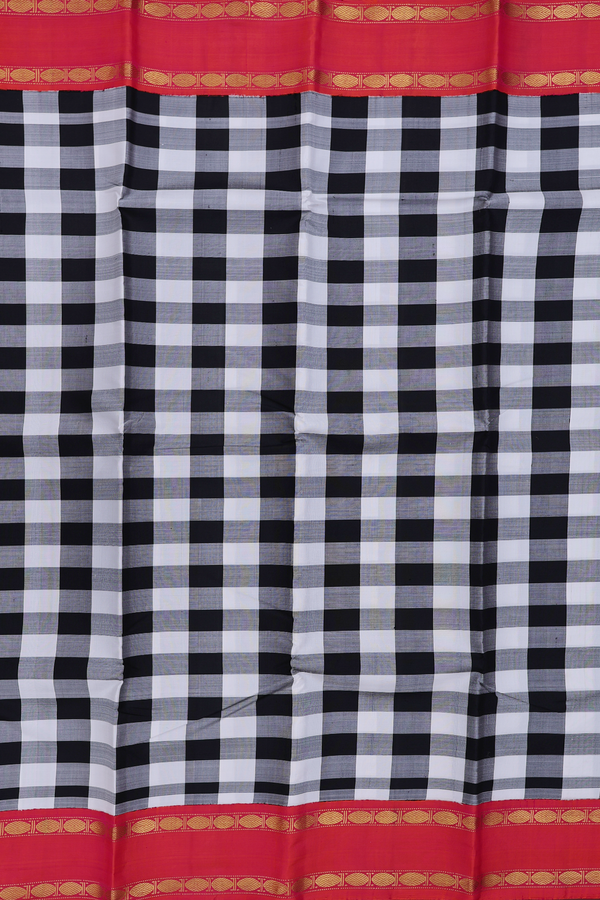 Kanchipuram Silk Saree In Black And White With Checks Design