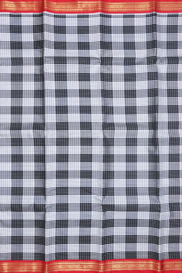 Kanchipuram Silk Saree In Black And White With Checks Design