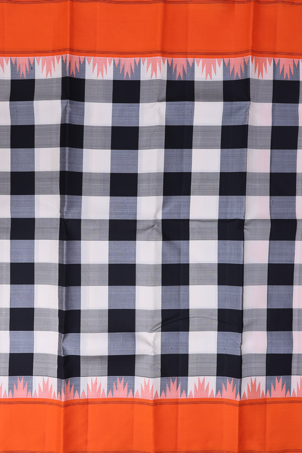 Kanchipuram Silk Saree In Black And White With Checks Design
