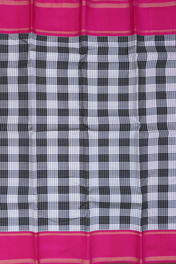 Kanchipuram Silk Saree In Black And White With Checks Design