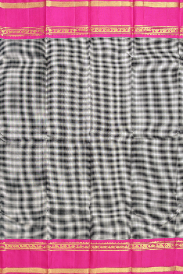 Kanchipuram Silk Saree In Black And White With Checks Design
