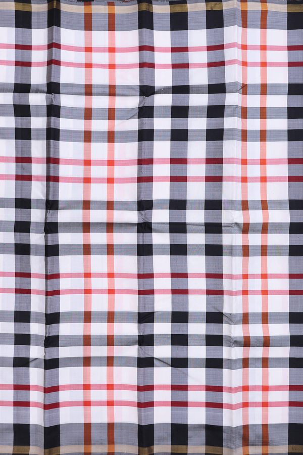 Kanchipuram Silk Saree In Black And White With Checks Design