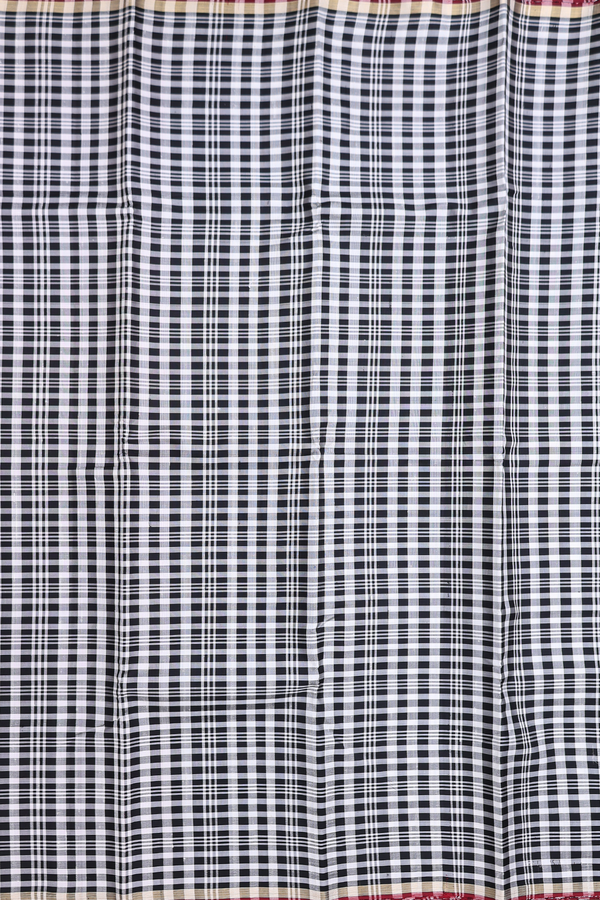 Kanchipuram Silk Saree In Black And White With Checks Design