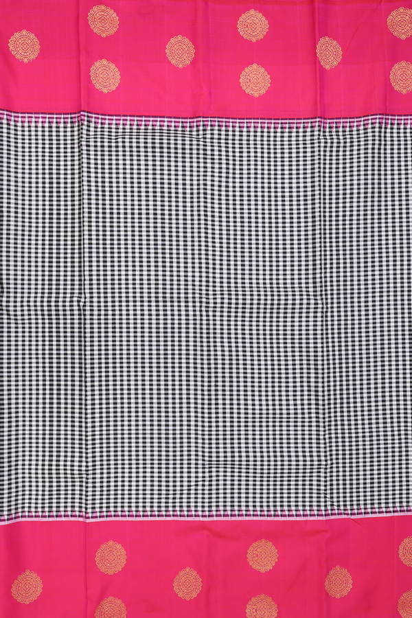 Kanchipuram Silk Saree In Black And White With Checks Design