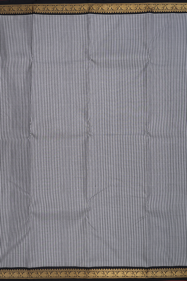 Kanchipuram Silk Saree In Black And White With Checks Design