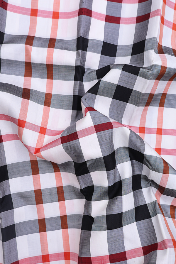 Kanchipuram Silk Saree In Black And White With Checks Design