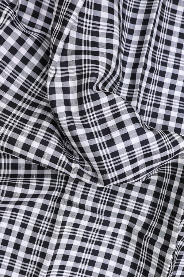 Kanchipuram Silk Saree In Black And White With Checks Design