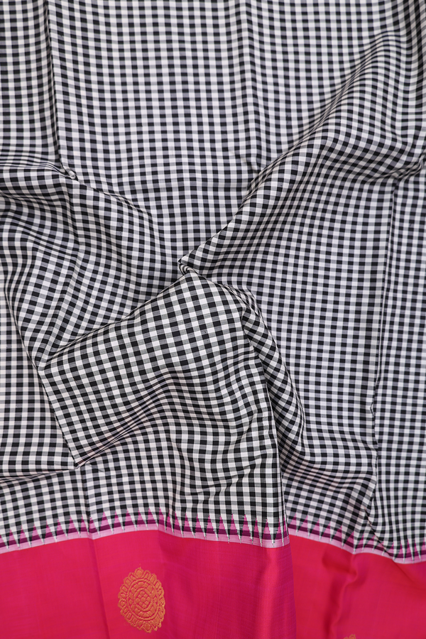 Kanchipuram Silk Saree In Black And White With Checks Design