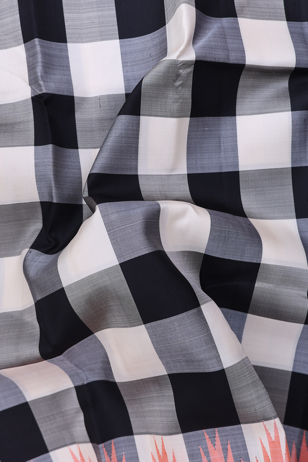 Kanchipuram Silk Saree In Black And White With Checks Design