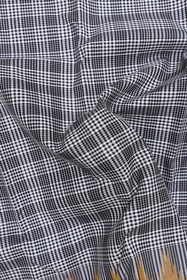 Kanchipuram Silk Saree In Black And White With Checks Design