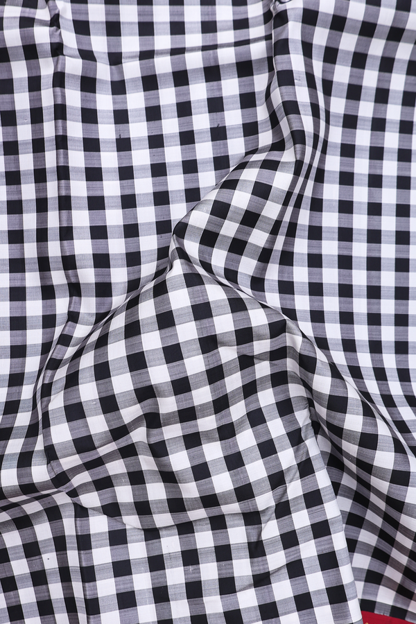 Kanchipuram Silk Saree In Black And White With Checks Design
