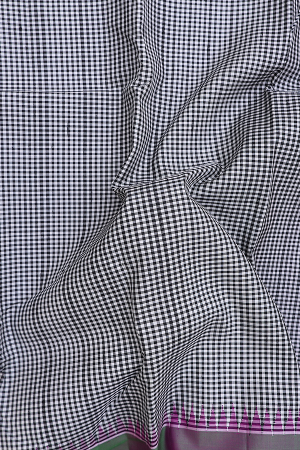 Kanchipuram Silk Saree In Black And White With Checks Design