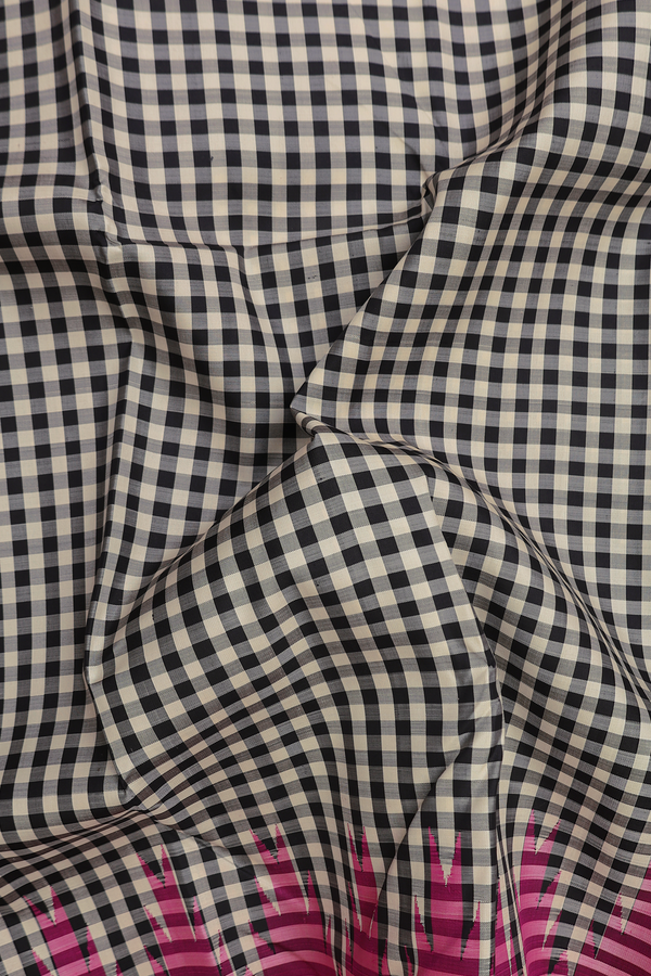 Kanchipuram Silk Saree In Black And White With Checks Design