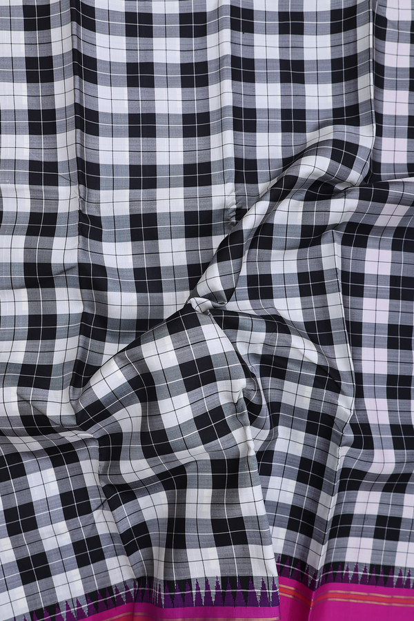 Kanchipuram Silk Saree In Black And White With Checks Design