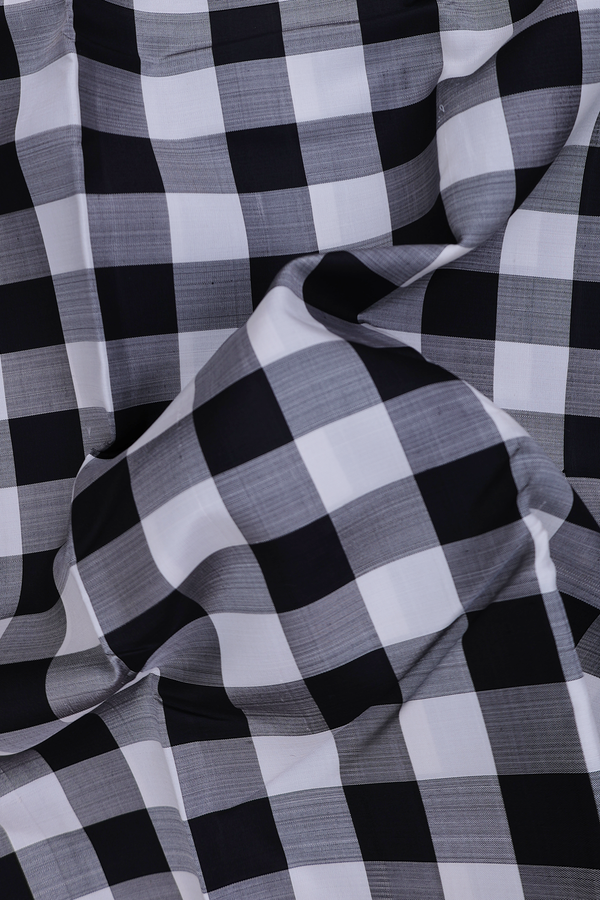 Kanchipuram Silk Saree In Black And White With Checks Design
