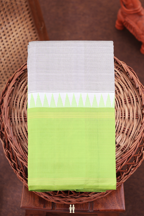 Kanchipuram Silk Saree In Black And White With Stripes Design