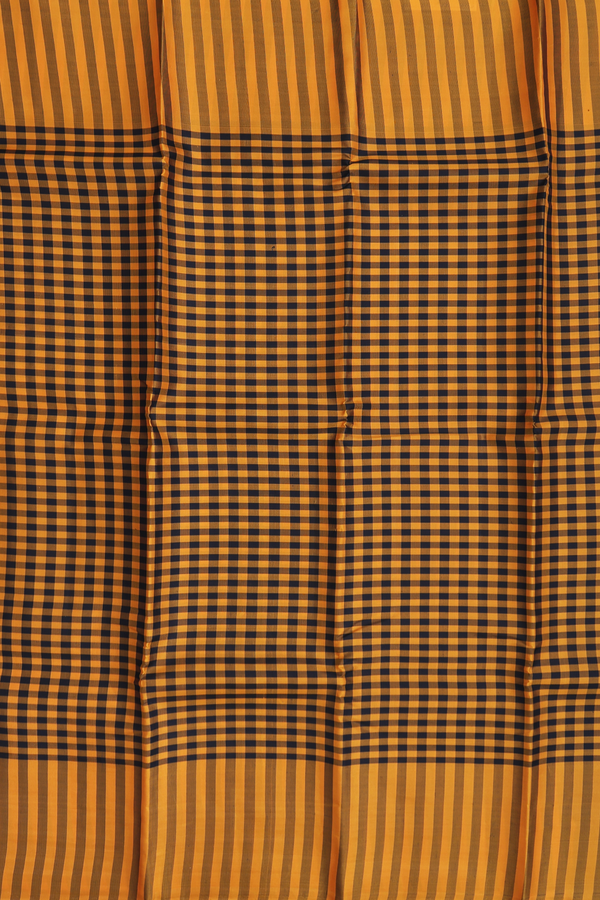 Kanchipuram Silk Saree In Black And Yellow With Checks Design
