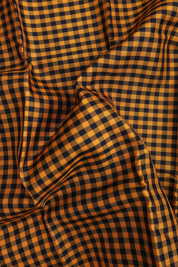 Kanchipuram Silk Saree In Black And Yellow With Checks Design