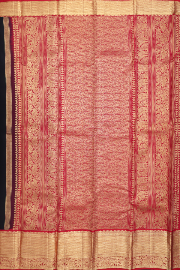 Kanchipuram Silk Saree In Black With Chakram Motifs
