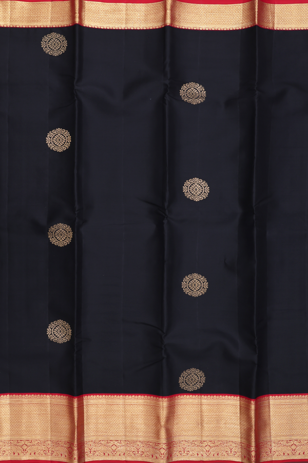Kanchipuram Silk Saree In Black With Chakram Motifs