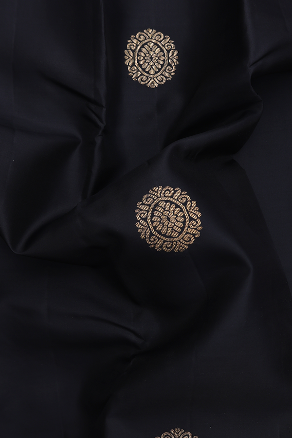 Kanchipuram Silk Saree In Black With Chakram Motifs