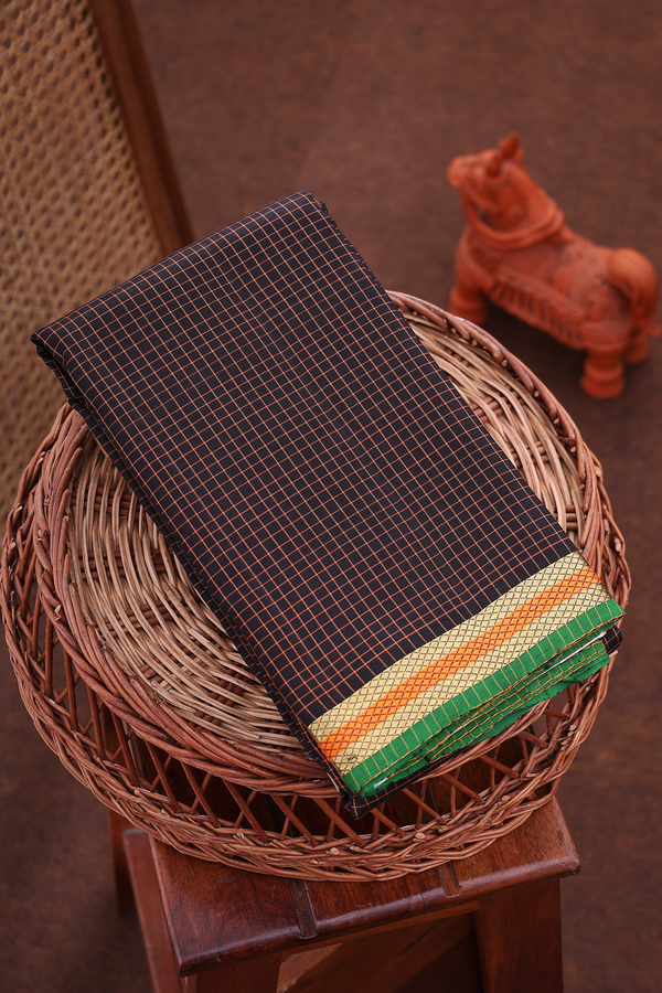 Kanchipuram Silk Saree In Black With Checks Design