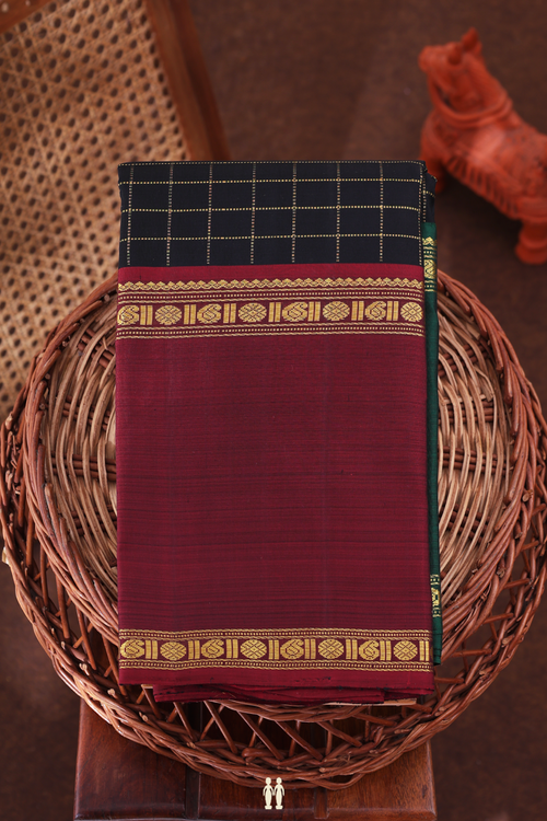 Kanchipuram Silk Saree In Black With Checks Design