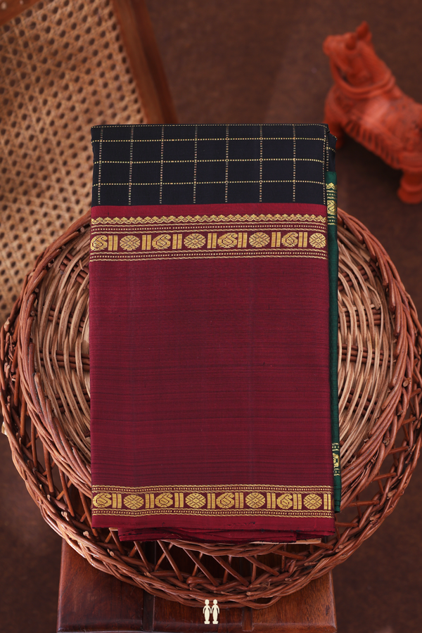 Kanchipuram Silk Saree In Black With Checks Design