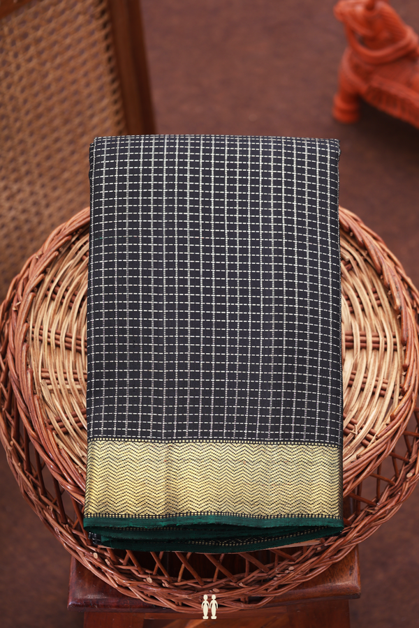 Kanchipuram Silk Saree In Black With Checks Design