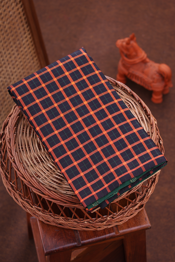 Kanchipuram Silk Saree In Black With Checks Design