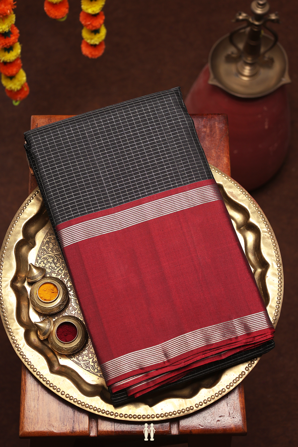 Kanchipuram Silk Saree In Black With Checks Design