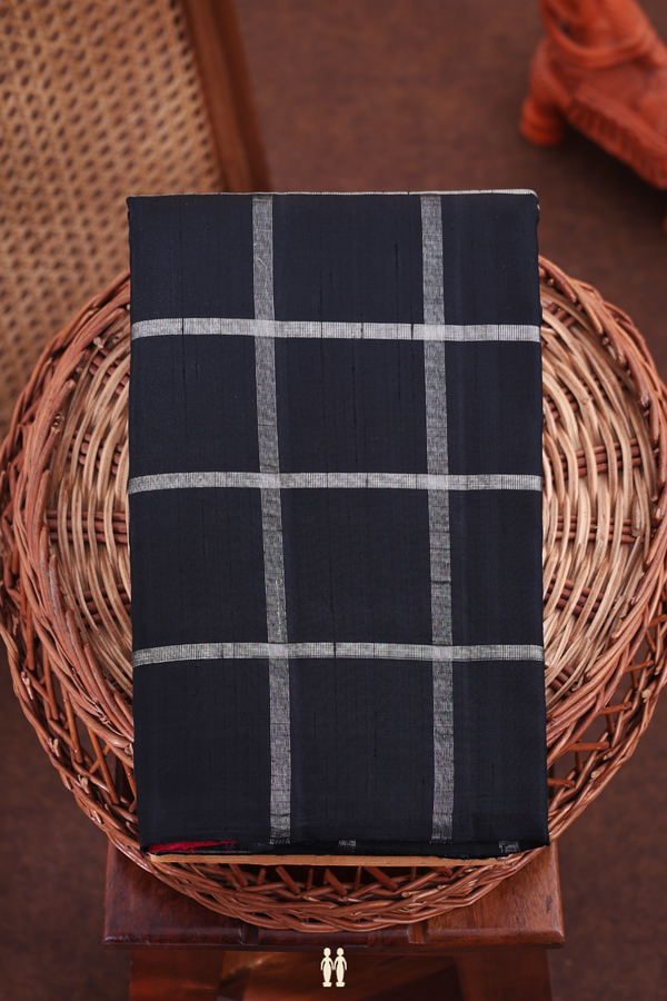 Kanchipuram Silk Saree In Black With Checks Design