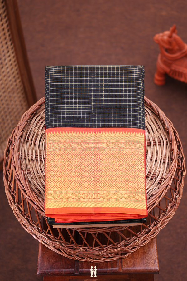 Kanchipuram Silk Saree In Black With Checks Design