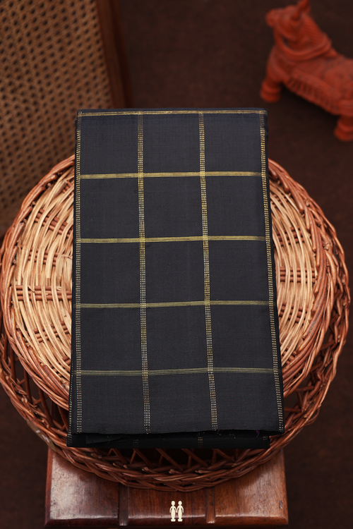Kanchipuram Silk Saree In Black With Checks Design