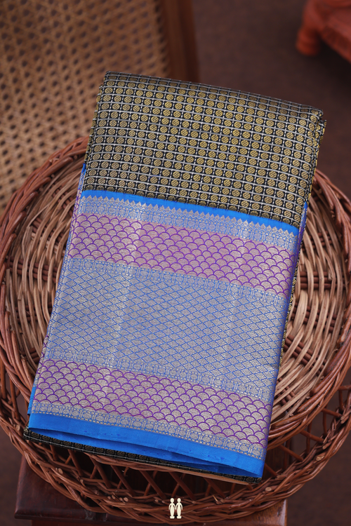 Kanchipuram Silk Saree In Black With Checks Design