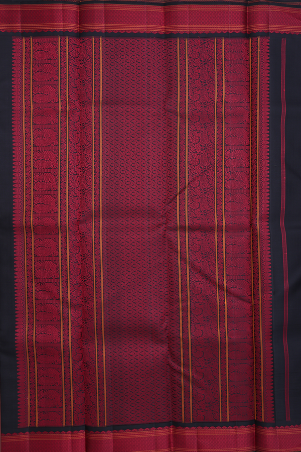 Kanchipuram Silk Saree In Black With Checks Design