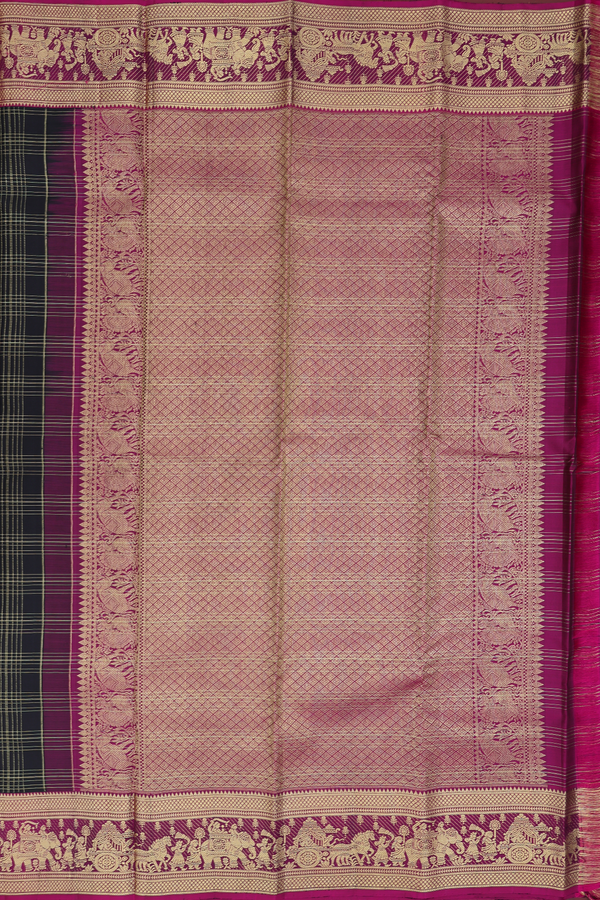 Kanchipuram Silk Saree In Black With Checks Design