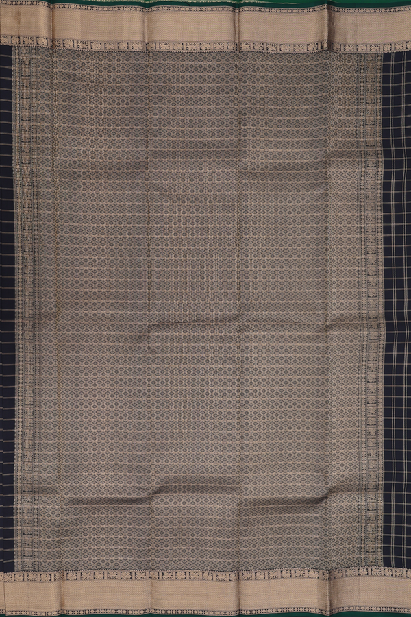 Kanchipuram Silk Saree In Black With Checks Design