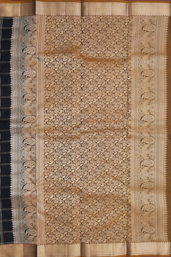 Kanchipuram Silk Saree In Black With Checks Design