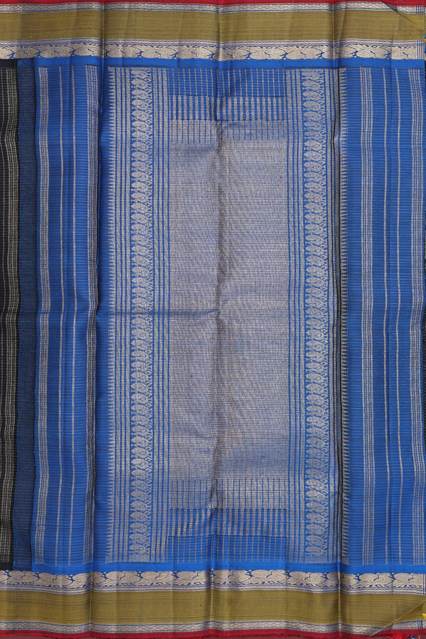 Kanchipuram Silk Saree In Black With Checks Design