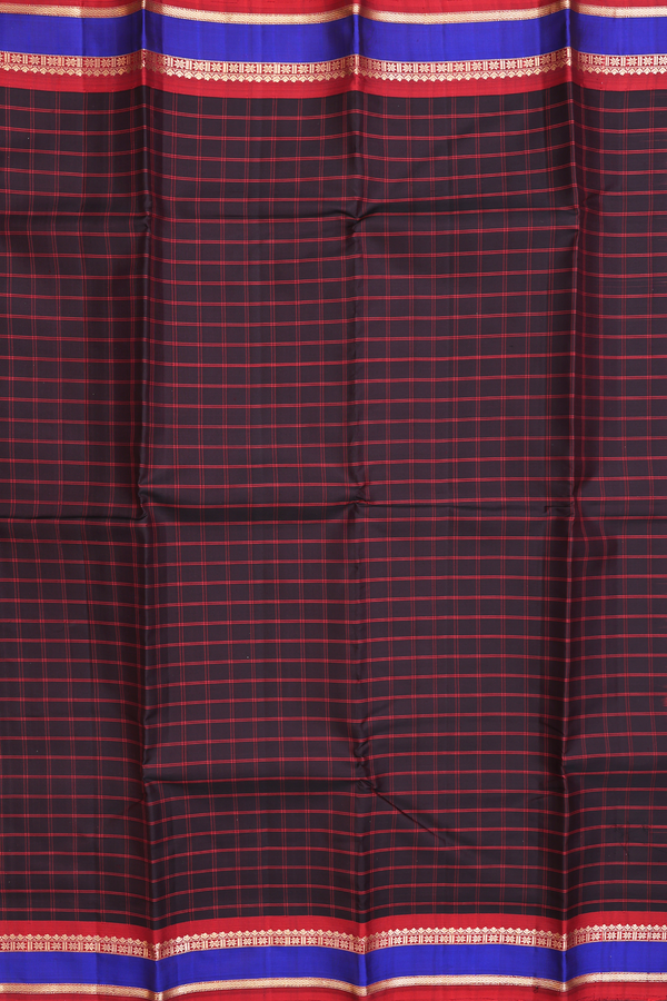 Kanchipuram Silk Saree In Black With Checks Design
