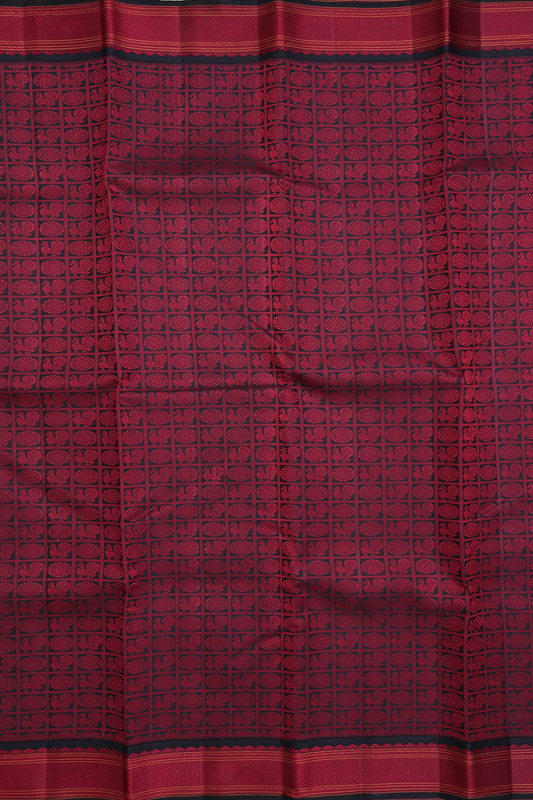 Kanchipuram Silk Saree In Black With Checks Design